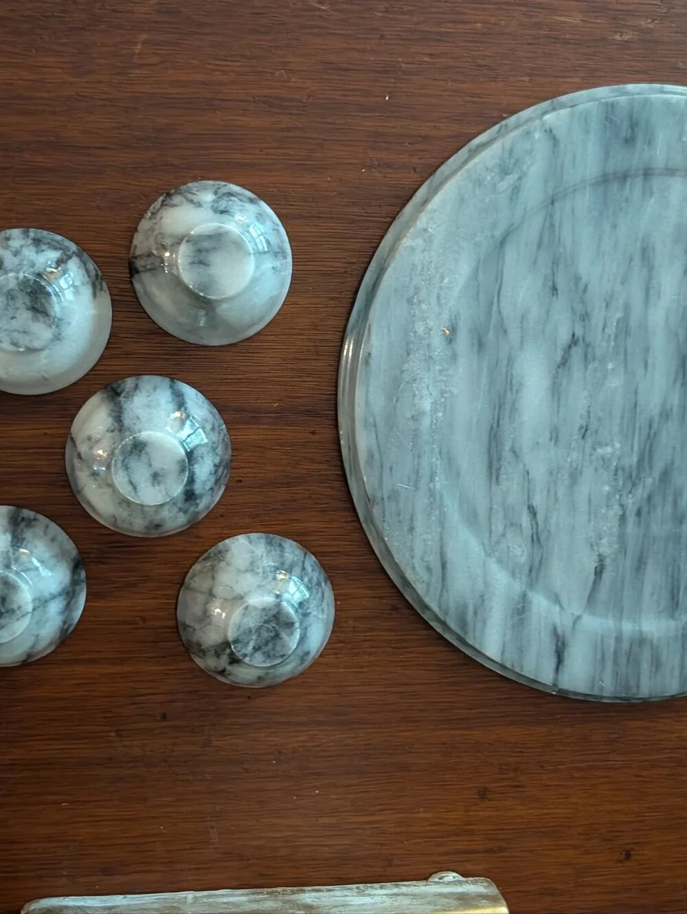 Seven-piece marble gray white condiment and serving set 8